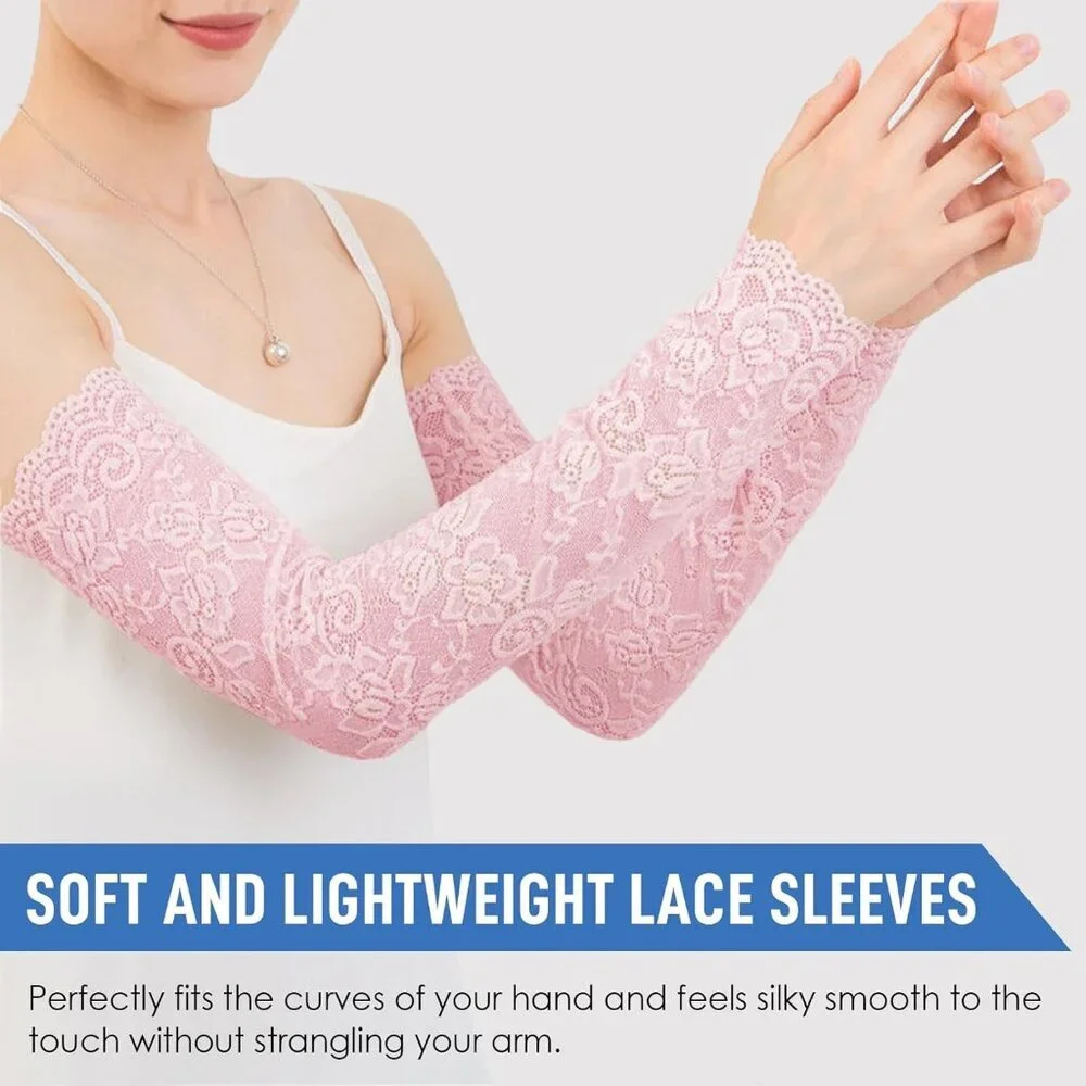 Women's 1 Pink Fingerless Lace Arm Sleeves Gloves Wedding Dress Party Prom